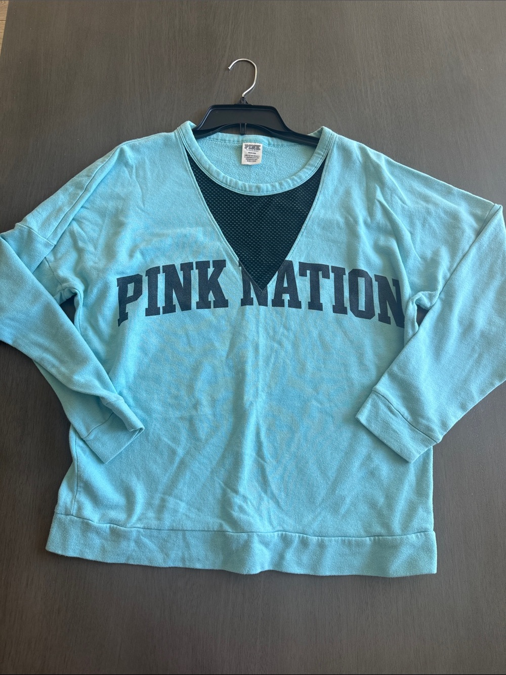 PINK Victoria's Secret Light Blue "PINK NATION" Pullover Sweatshirt